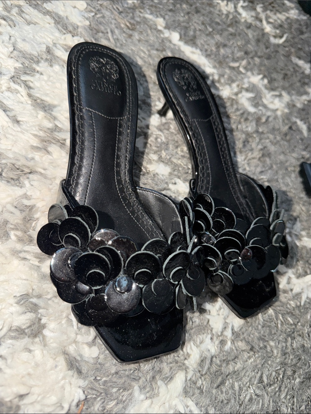 Vince Camuto Black Floral Sequin Slide Sandals - Women